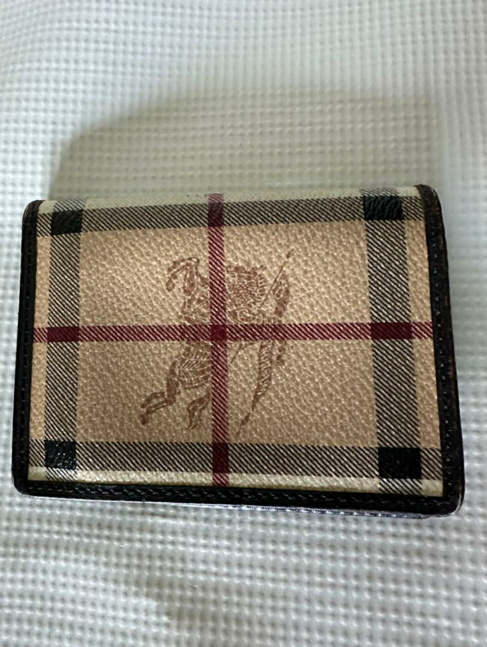 Burberry Haymarket Check Coated Canvas Wallet with Brown Leather Trim